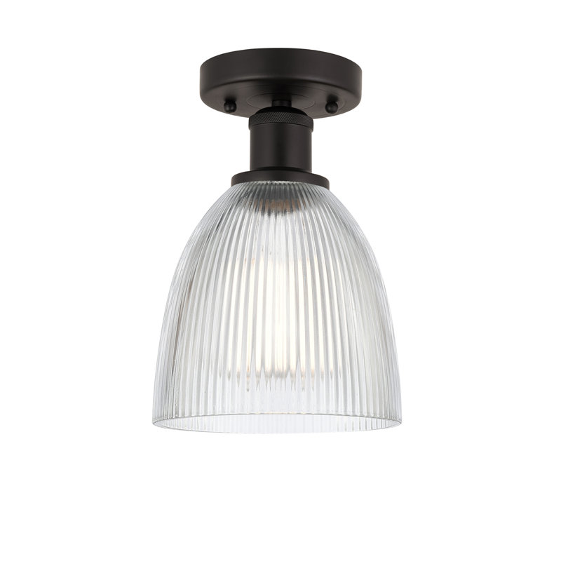 Plafonnier semi-encastré en verre Philomene, Bronze huilé, H 9,13 po x l 6 po x P 6 po, Transparent