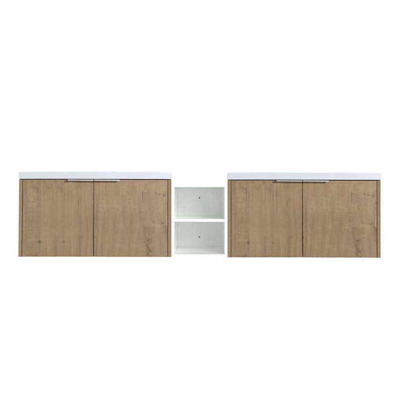 Ensemble de meuble-lavabo double 82,92 po avec plateau en résine Amarra, Chêne