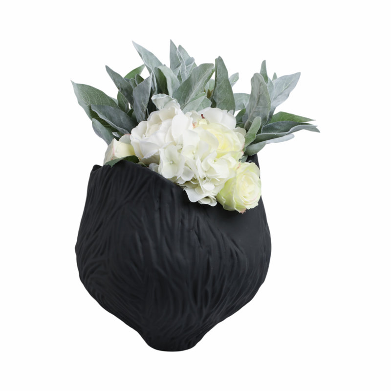 Orren Ellis Llanes 3D Printed Porcelain Vase, Black, 12" H x 11" W x 11" D
