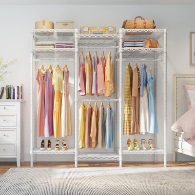 VIPEK V5i Medium Portable Wardrobe Rack, Heavy-Duty Freestanding Closet Organizer with 8 Adjustable Shelves & 4 Hanging Rods, 56.7" L x 15.7" W x 76.4" H, White