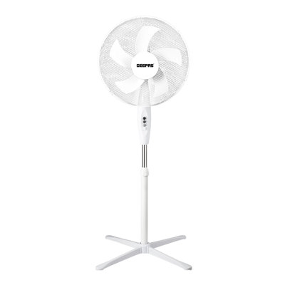 GEEPAS 16” Pedestal Free Standing Cooling Fan | 3 Speeds 5 Blades Wide Angled Oscillation Pivoting Head & Adjustable Height | Powerful Airflow Floor Fan | Home Office Use, 1 Year Warranty 45W