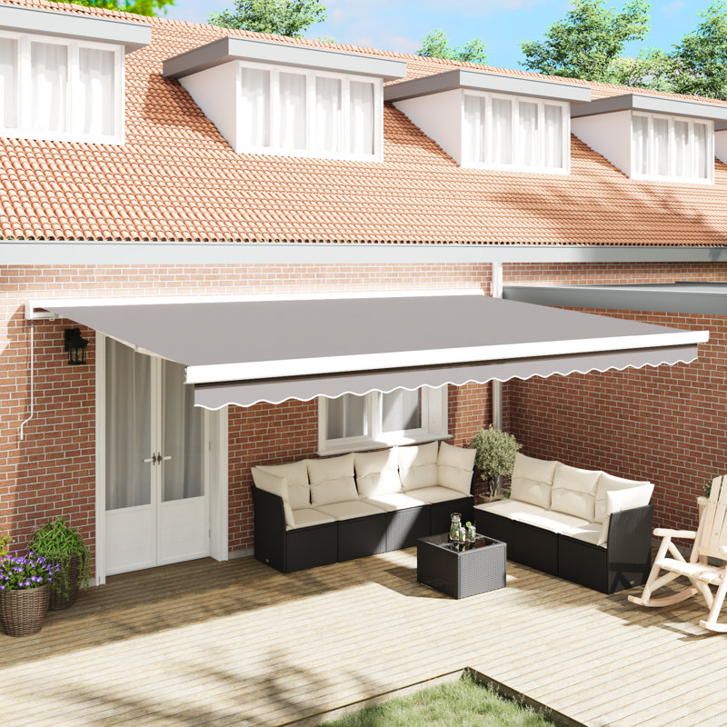 Longshore Tides Retractable Patio Awning, Light Grey, 500 cm W x 300 cm D