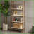 5-Shelf Mid-Century Bookcase | Off-White &amp; Pecan | Solid Wood Frame