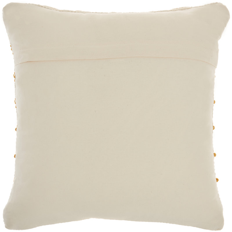 18" Yellow and Ivory Woven Cotton Square Throw Pillow