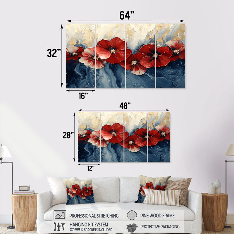 «Battton» - art mural traditionnel, 4 pièces, H 28 po x l 48 po