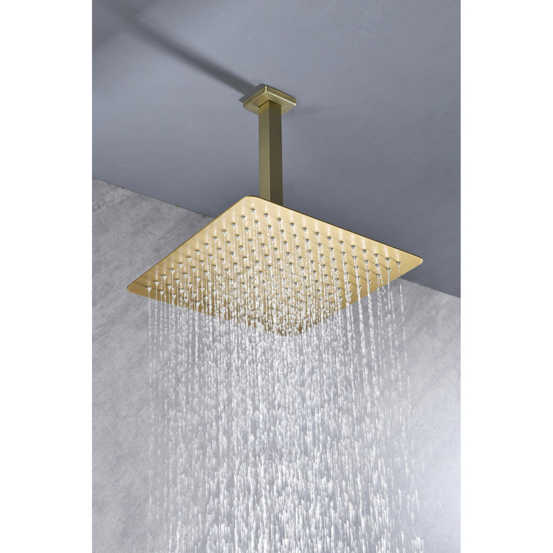 Douche haute pour salle de bain - Acier inoxydable doré brossé, économiseur d'eau, buse autonettoyante, fonctionne avec les accoudoirs en acier standard à tête de pluie dorée, salle de bain, accoudoir