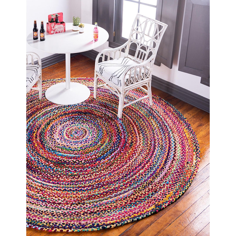 Tapis brun en coton tressé à la main Munford, Rond 3 pi 3 po
