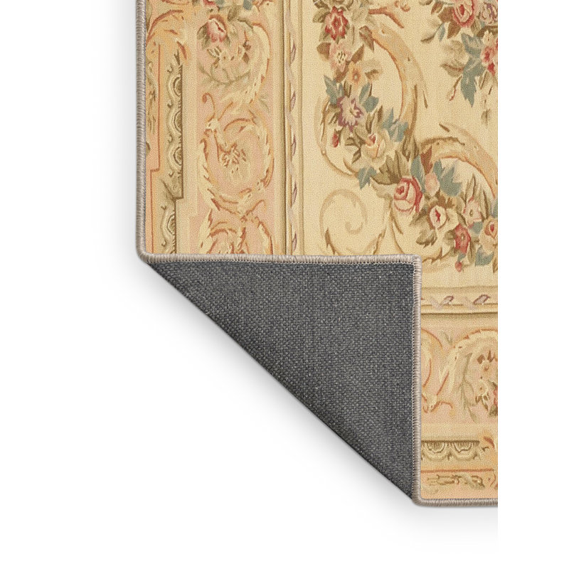 Tapis oriental beige / vert / rouge Bushra, Rectangle 5 pi x 8 pi