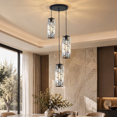 Grasmere 3 - Light Cluster Cylinder Dimmable Pendant with Crystal Accents