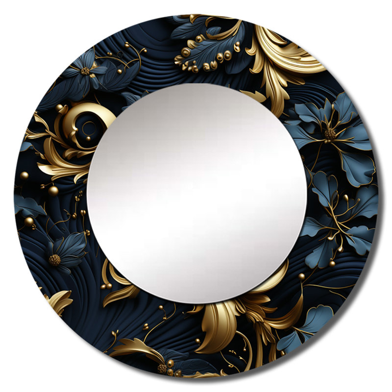 Paisley filigrane or et noir - miroir cachemire, miroir mural rond unique cachemire, impression sur métal, 29 po x 29 po