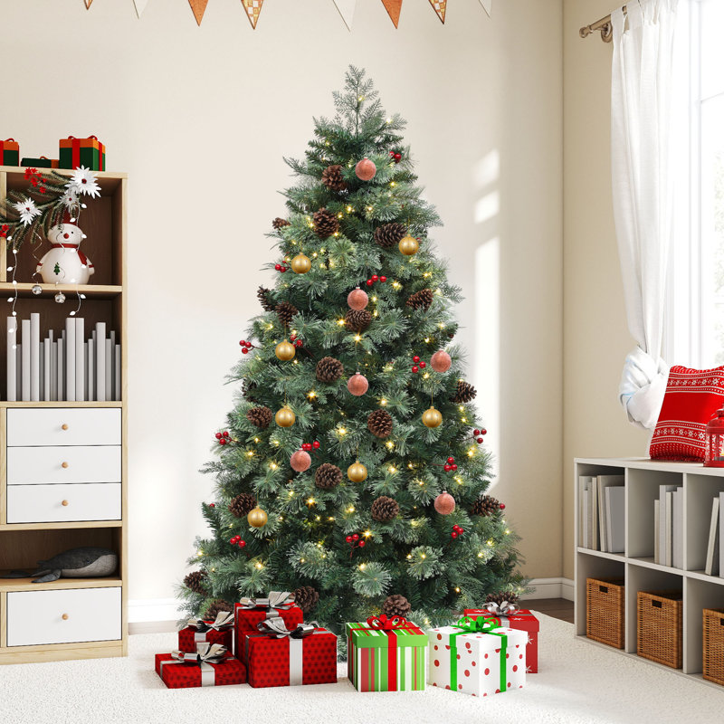Arbre de Noël artificiel 7,5 pi, cyprès mélangé artificiel et pin, arbre de Noël luxuriant avec lumières RVB, 7.5'