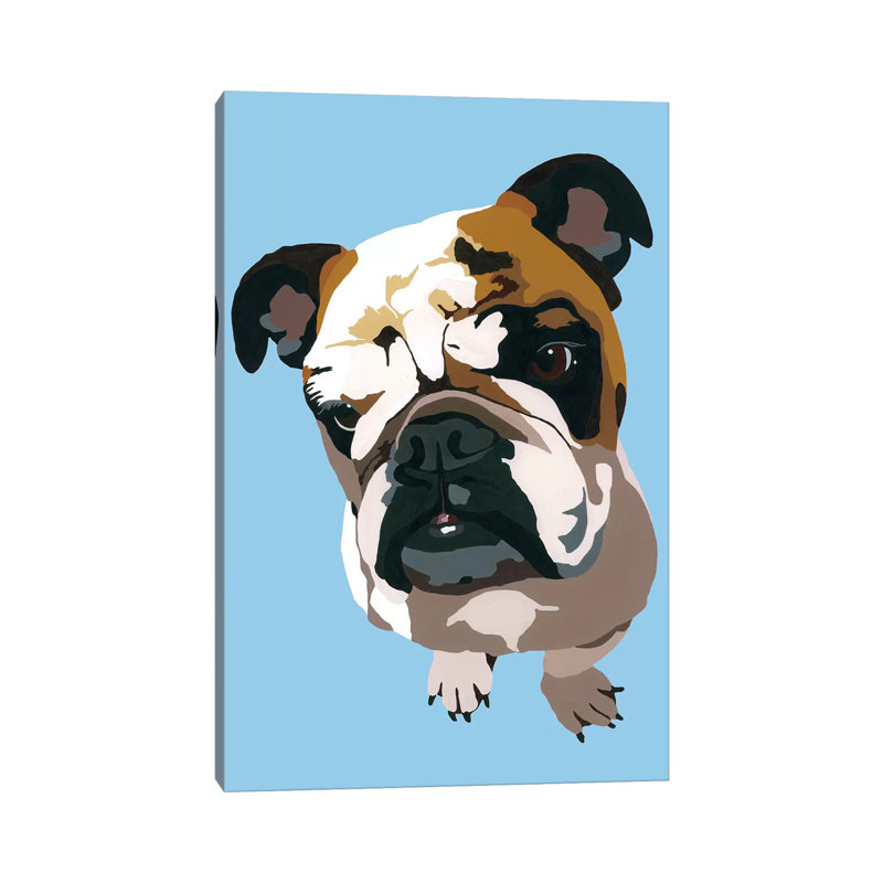 Bulldog On Blue by Julie Ahmad - Wrapped Canvas Print, 20.32 cm H x 30.48 cm W