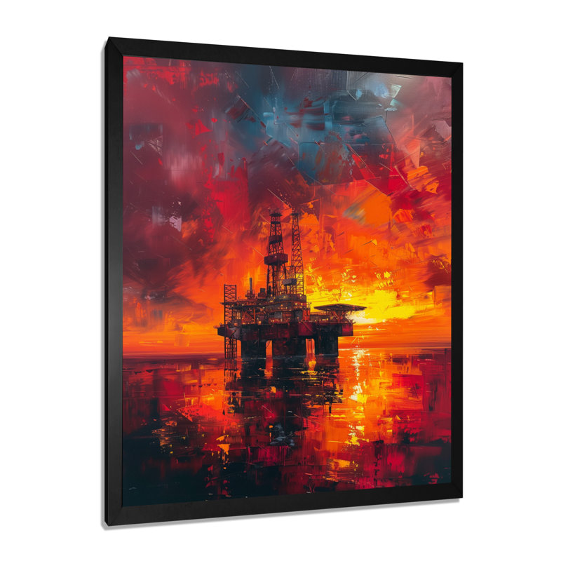 «Red Orange Orange Rig Sunrise Rodeo I», art mural, Toile encadrée noire simple, H 12 po x l 20 po x P 1 po