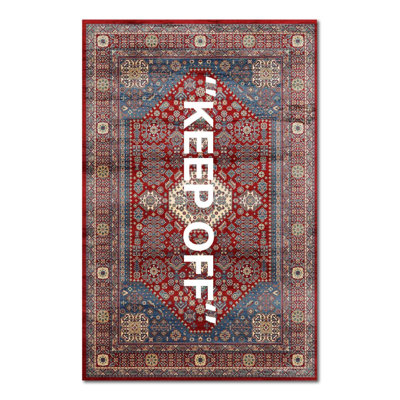 Tapis persan rouge rétro à motif de tapis Keep Off