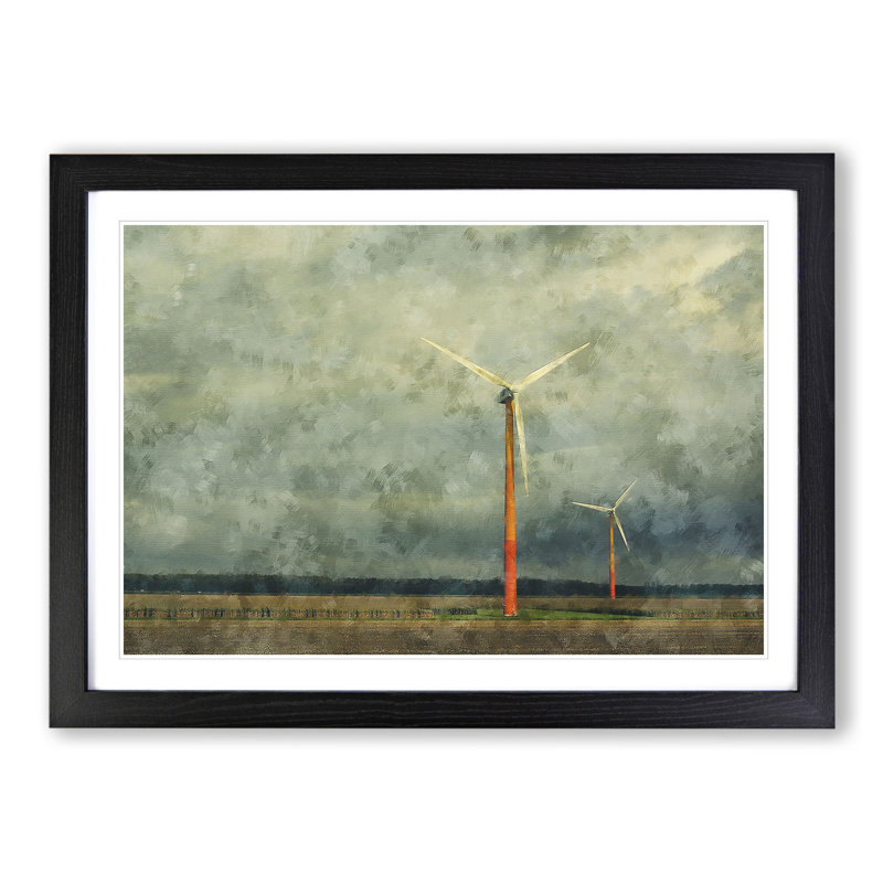 Wind Turbines Vol.2 - Picture Frame Painting, 27cm H x 36cm W x 2cm D, Black Framed