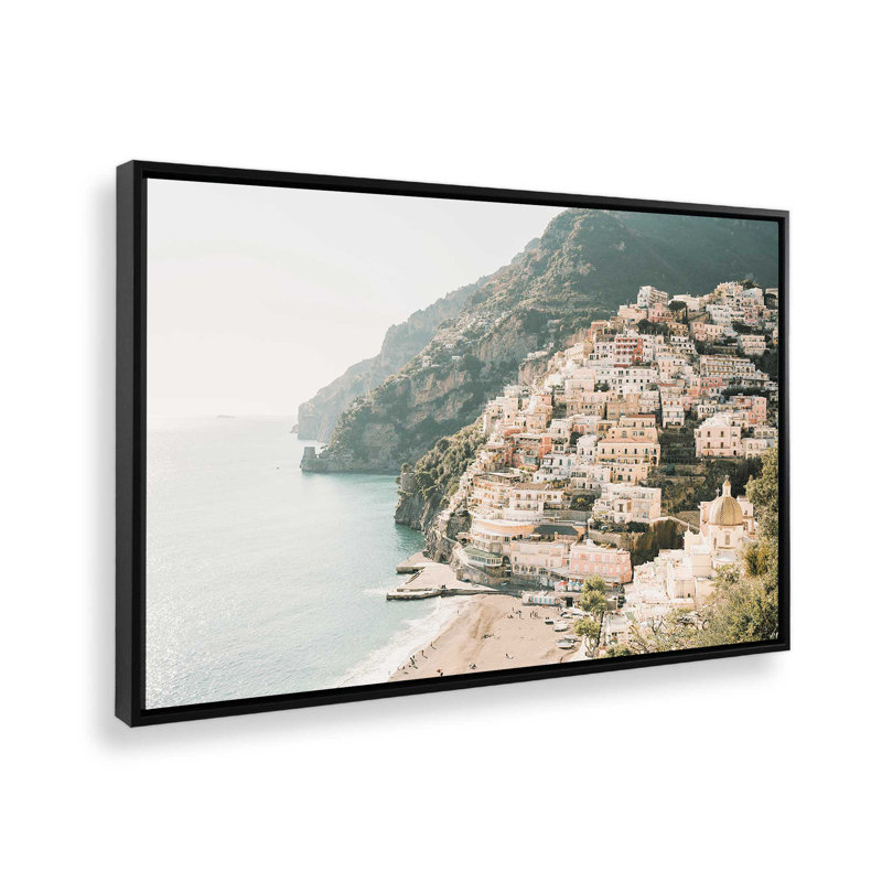 Impression sur toile tendue Seaside Sanctuary, Cadre flottant noir satiné, H 32,75 po x l 48,75 po x P 1,75 po