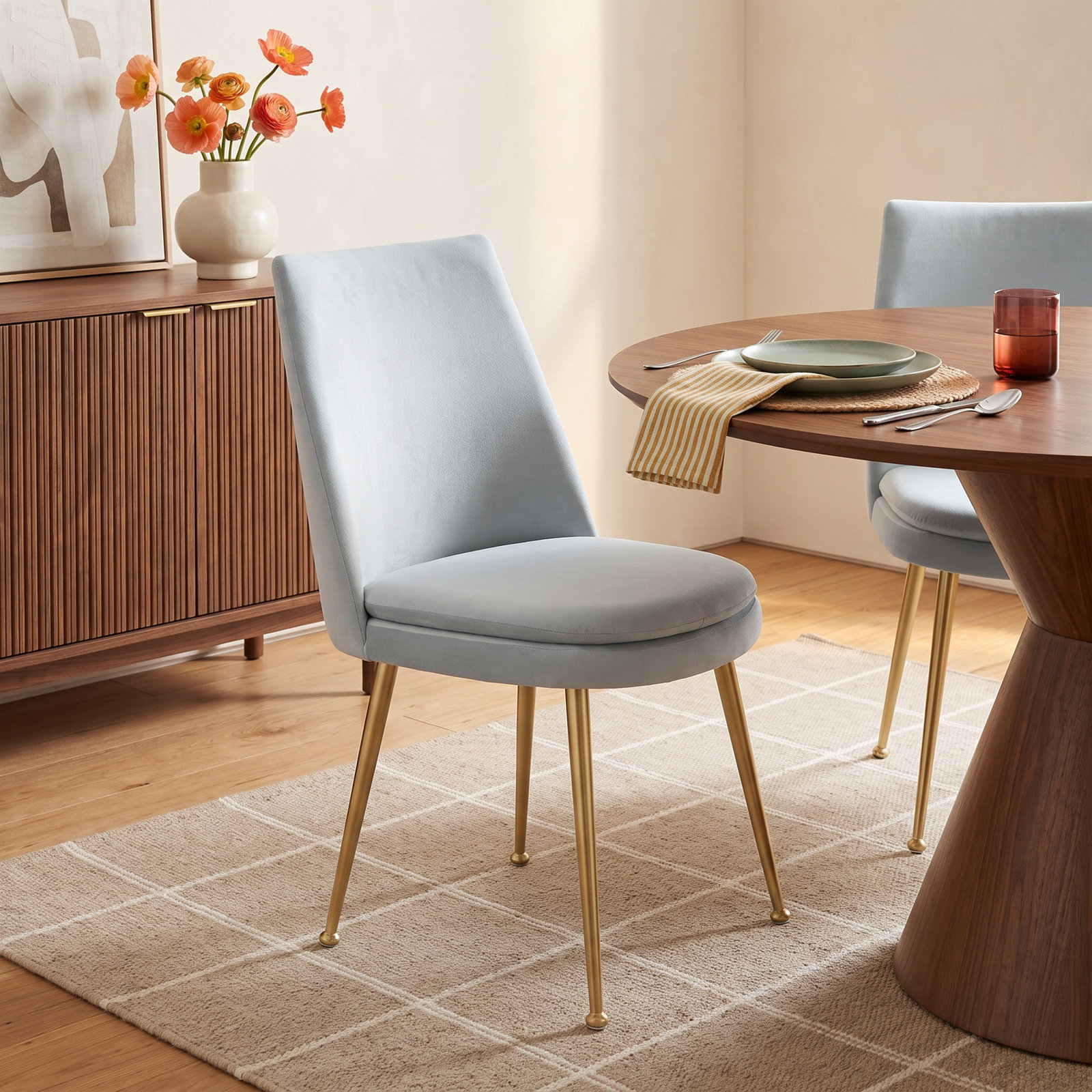 Siena Velvet Dining Chair, Light Gray