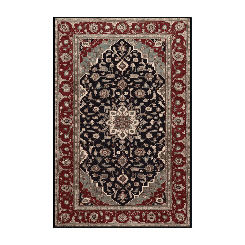 Tapis persan noir lavable à la machine, Rectangle 8 pi x 10 pi