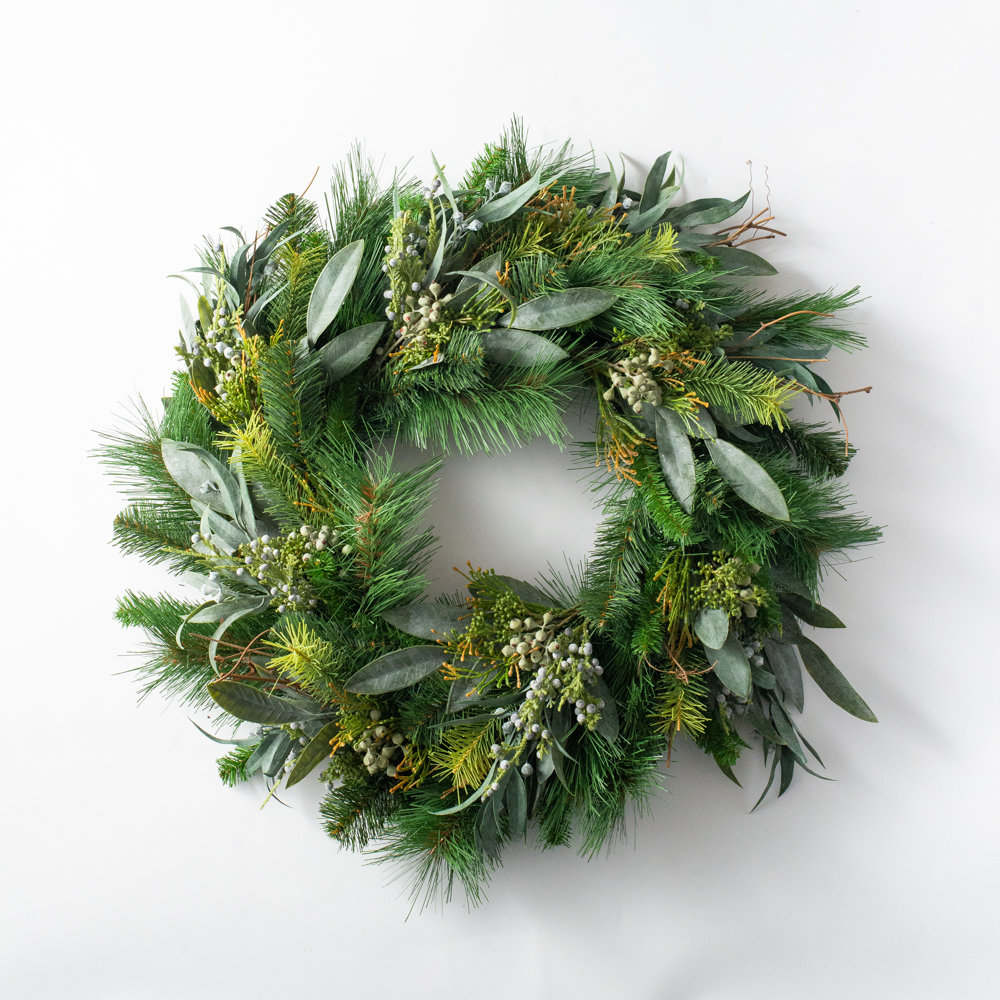 Faux Eucalyptus Silk Wreath, 30" H x 30" W x 6" D