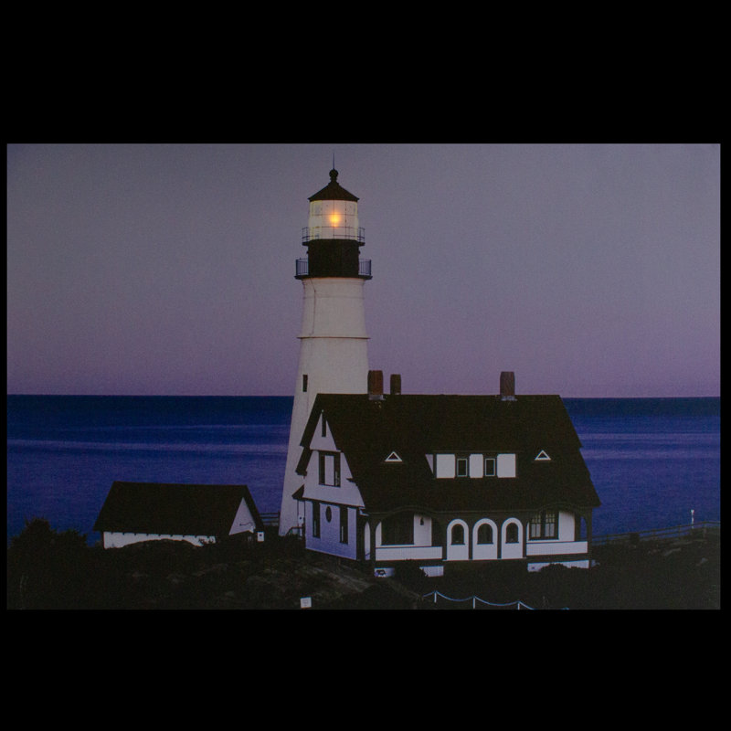LED Lighted Dusk Lighthouse Seaside Scene Canvas Wall Art