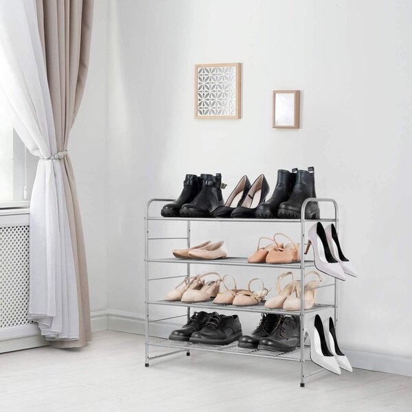 Seville Classics 3-Tier Stackable Shoe Rack Organizer, Metal, Gray 