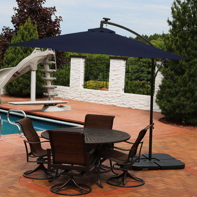 Eli 9.6' Solid Octagon Offset Cantilever Umbrella with Solar LEDs - Navy