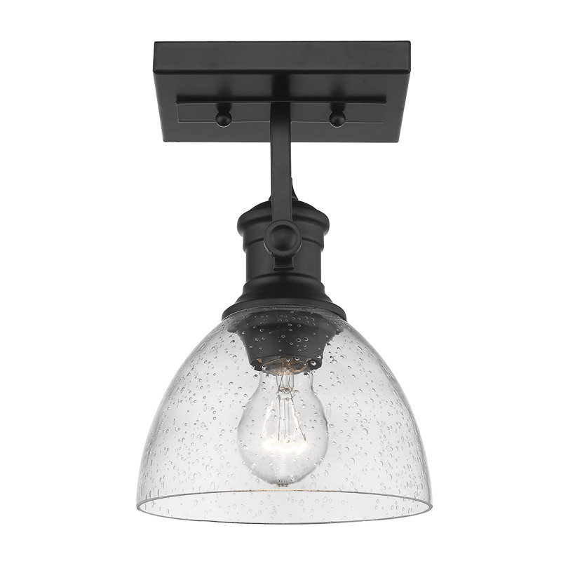 Bales Glass Semi Flush Mount, Matte Black, Seeded Glass