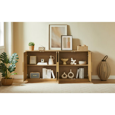 Oak 67" 4-Door Sideboard, Style For Bedroom, With A Flat Top Lamps Finish, Perfect Kitchen And Storage Of Clothing