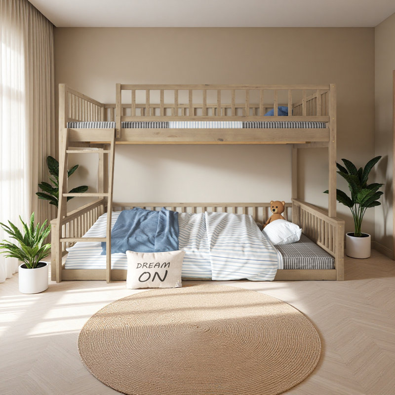 Full XL Over Queen Bunk Bed With Ladder And Guardrails, Walnut