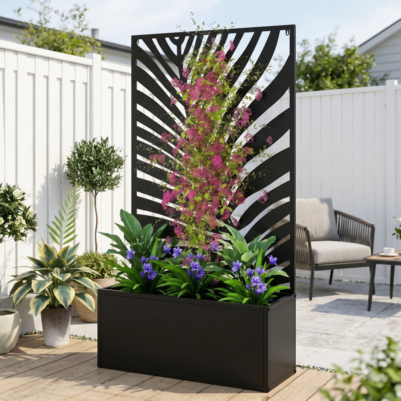 Lit de jardin surélevé autoportant et mural avec treillis d'intimité, jardinière en métal pour patio, balcon