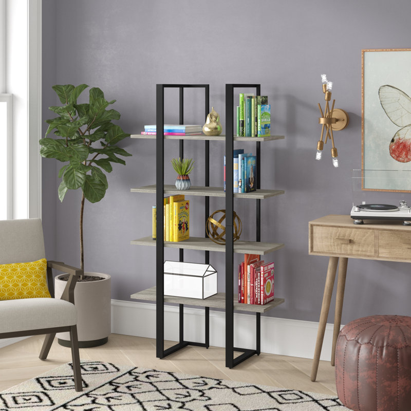 Rehberg 60" H x 32" W Etagere Bookcase, Dark Taupe/Black