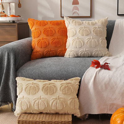 Housse de coussin d'automne 12 X 20 Automne Décorations Automne Beige Grandes Citrouilles Décor Doux En Fausse Fourrure De Coussin En Laine Housse De Coussin Pour Chaise Canapé Salon Décor À La Maison Yzt100A