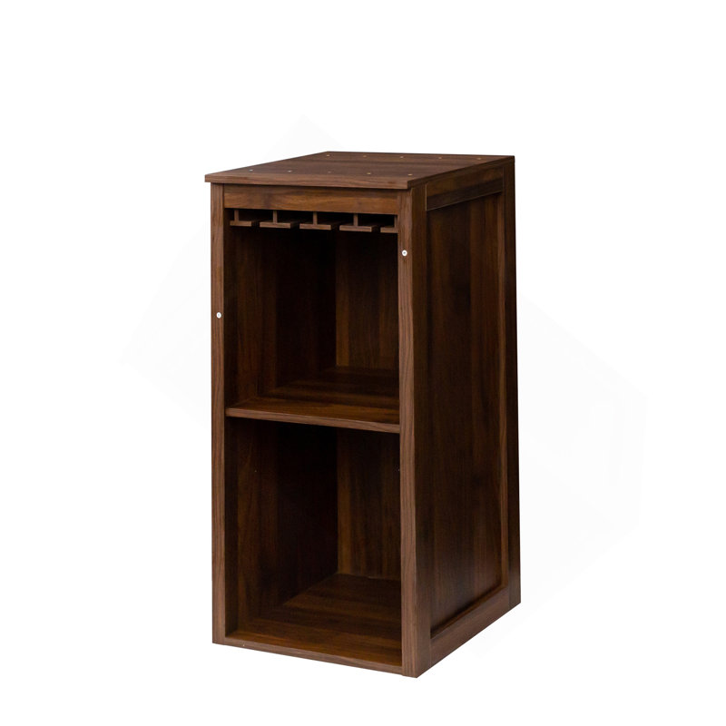 Brown Walnut Color Modular Wine Bar Cabinet With Storage Shelves With Hutch For Dining Room