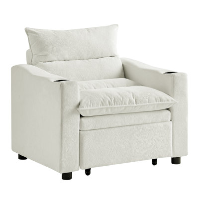 Adjustable Sleeper Chair Bed, 31 Convertible With Beige For Small Apartment, Modern Design, Cup Holder Bed Velvet Apartment Space, Frame, Comfortable