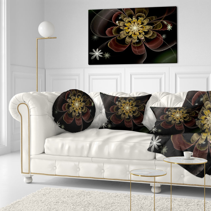 Coussin lombaire floral à fleurs fractales avec étoiles