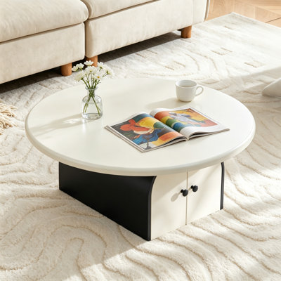 Table basse ronde moderne avec portes cintrées doubles, table de rangement d'appoint blanche et noire pour salon