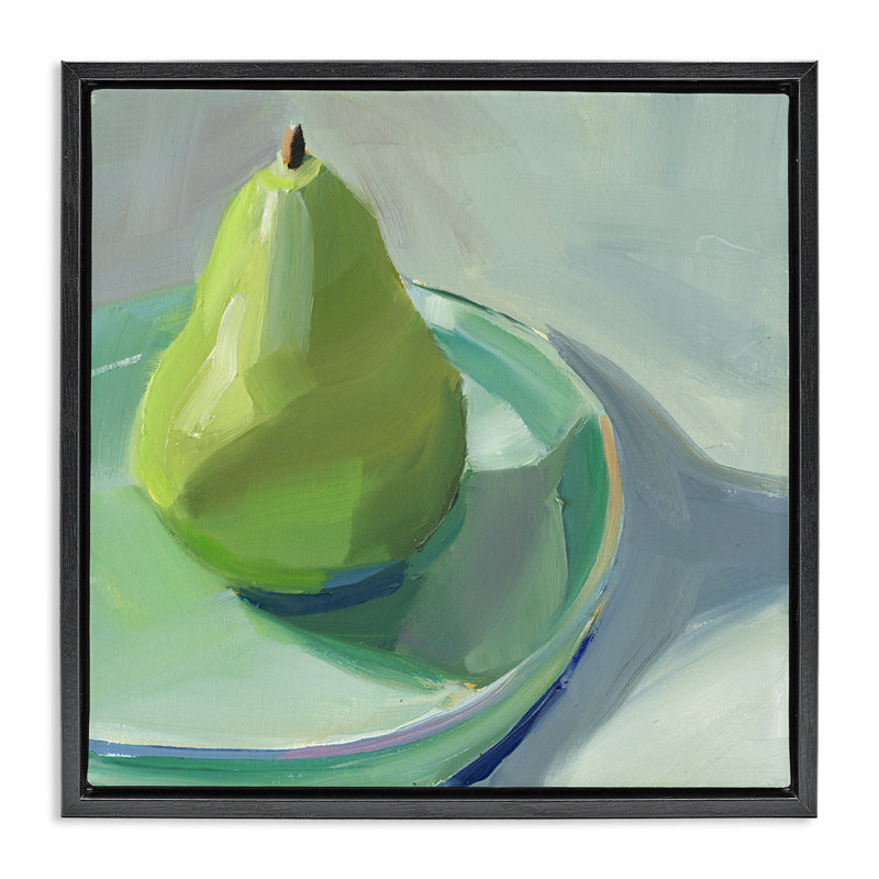  Poire sur plat Nature morte, art mural encadré flottant par Jenny Westenhofer, Cadre flottant noir de jais