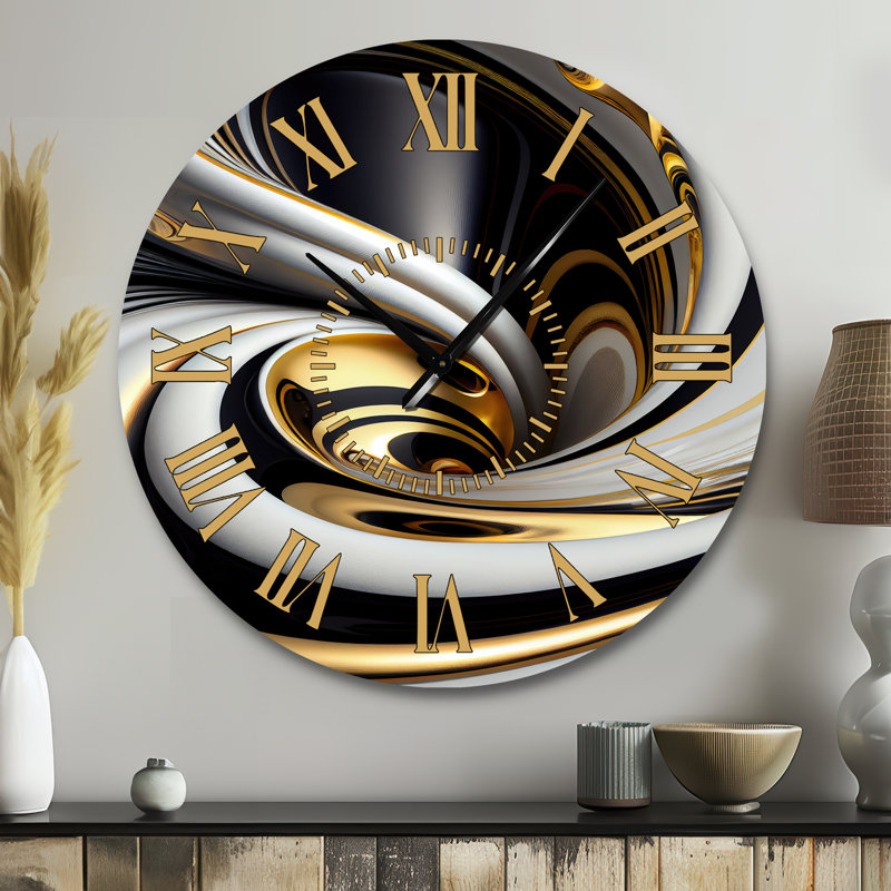 Horloge murale en verre doré doré noir et blanc, Grand