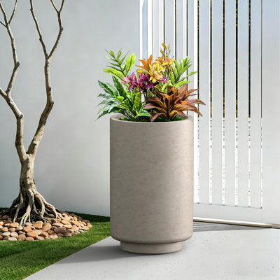 13 in. Large Stone Gray(Upgraded Interior) Concrete Cylindrical Planter / Pot with Drainage Hole for Indoor & Outdoor