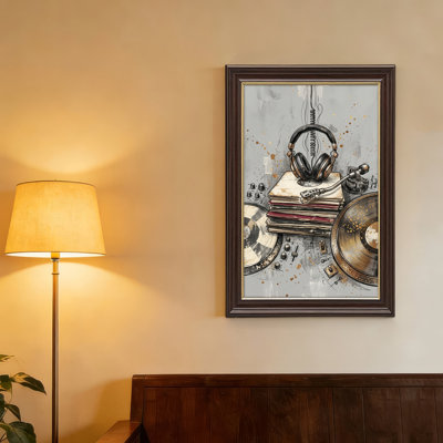 Art mural antique sur toile encadré doré pour le salon, la chambre à coucher, le bureau ou le vestibule - Décoration murale décorative avec vinyle de musique