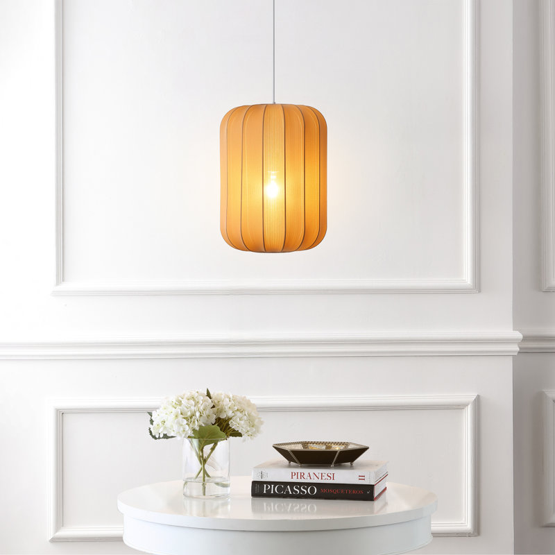 Aurelia, lanterne scandinave Japandi à une lumière, 35 cm (13,75 po), en métal avec abat-jour en forme de cocon côtelé et suspension LED.