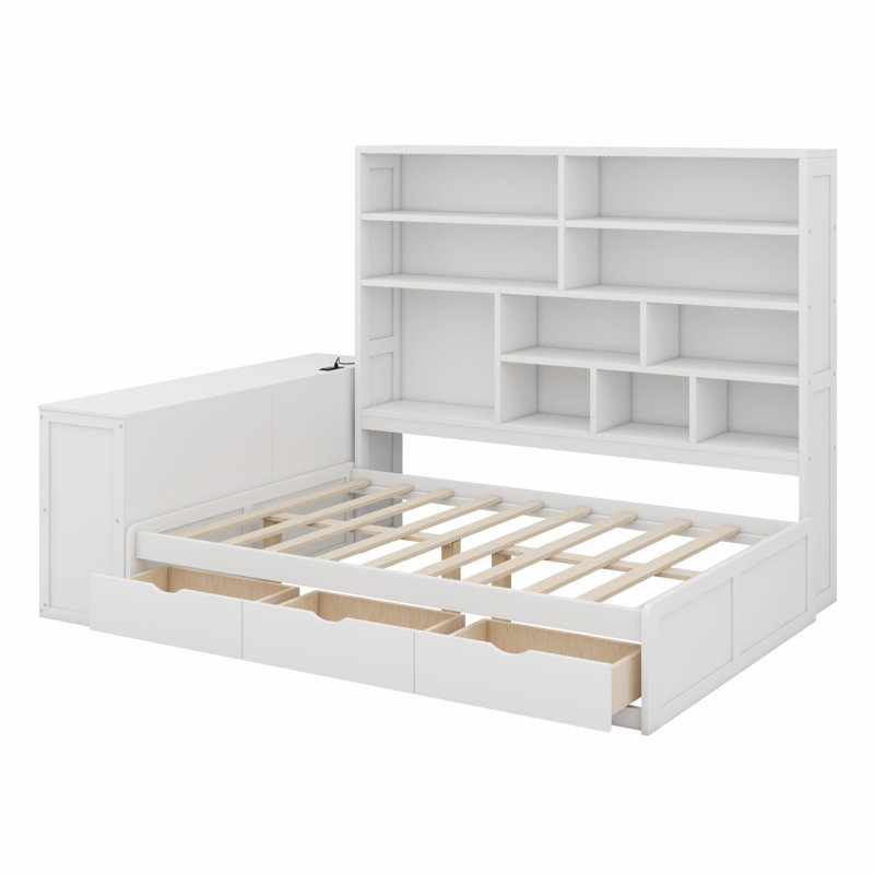 Daybed With Drawers ,Desk ,Shelves And Lights, White