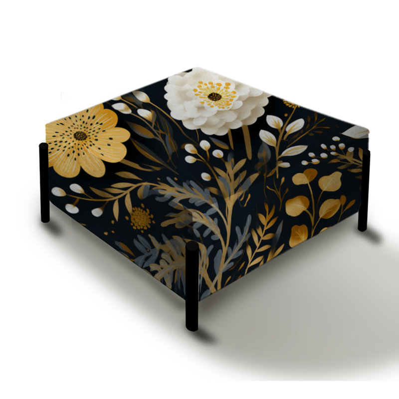 Noir et jaune Boho Botanical - Grand repose-pieds carré Boho