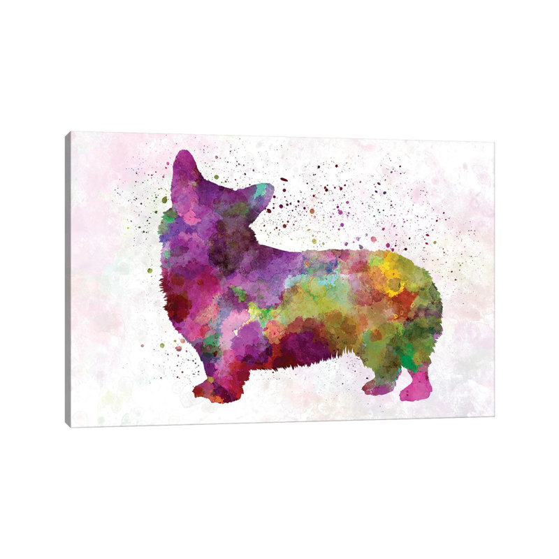 Welsh Corgi Cardigan In Watercolour by Paul Rommer - Wrapped Canvas Painting, 20.32cm H x 30.48cm W x 1.91cm D