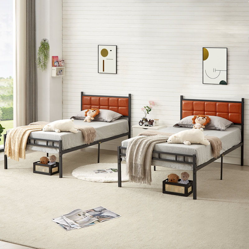 Nirvaan Vegan Leather Metal Platform Bed, Brown