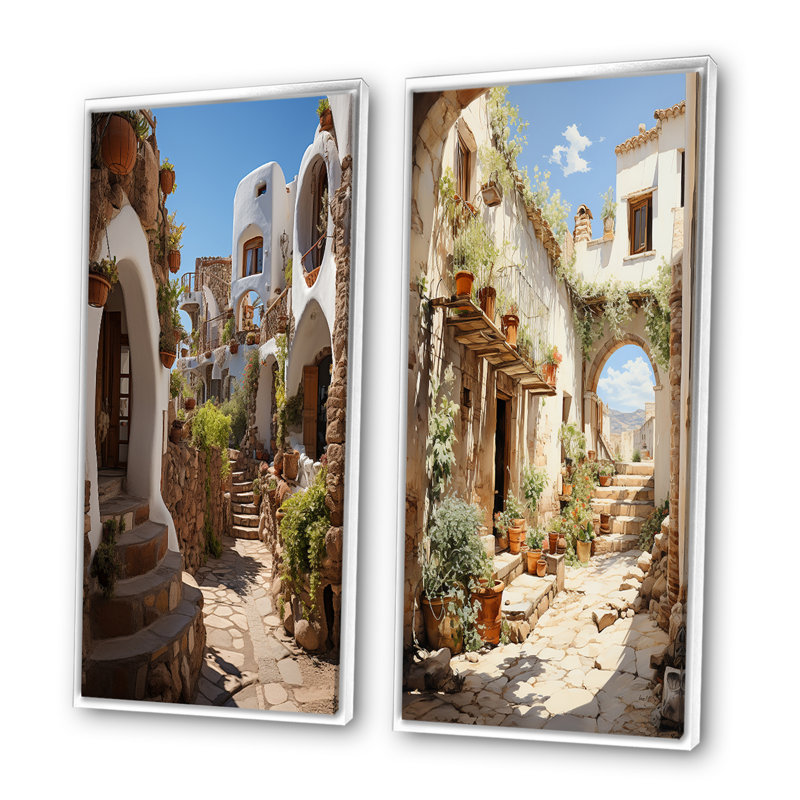 «Espagne village andalou» 2 pièces, H 20 po x l 24 po, Cadre blanc