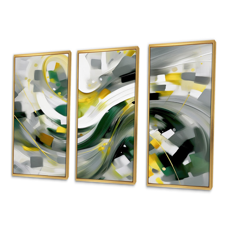 Dynamic Waveforms I - Ensemble de décorations murales scandinaves, Cadre flottant doré, H 28 po x l 36 po x P 1 po