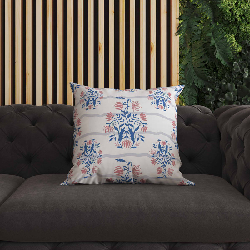 Sophisticated Floral Indoor/Outdoor Pillow, Blue, Square 16"
