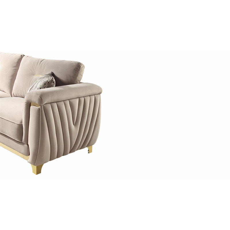 Ensemble de salon 2 pièces de style contemporain avec revêtement en bois et or pour une maison luxueuse, Beige