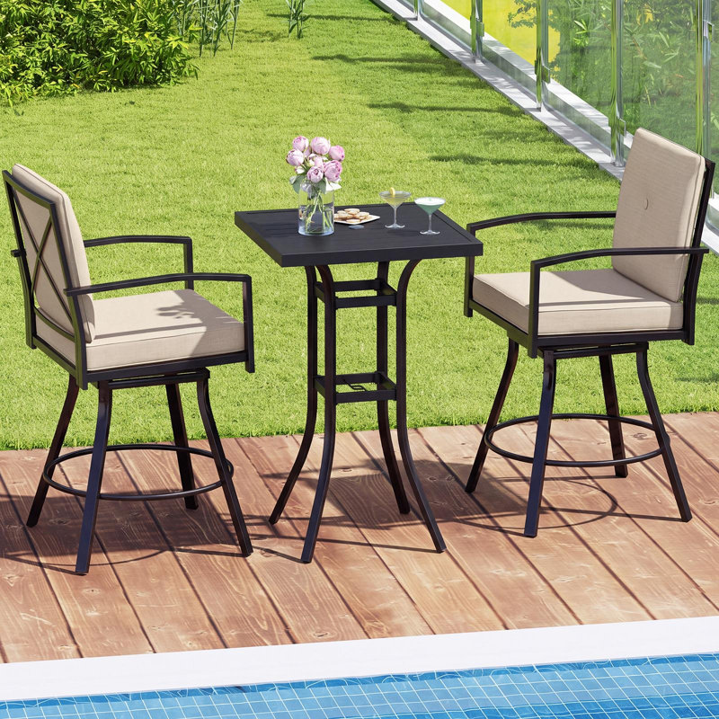 Ensemble de 2 tabourets de bar pivotants d'extérieur, chaises de patio à hauteur de bar avec dossier haut, noir et beige